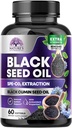 Capsules d'huile de graines noires 1000mg avec la thymoquinone - Nigella pure Sativa pour la santé de la peau et le soutien immunitaire, 100% huile de graines noires, Extraction étonnante au-dessus des graines de cumin noir pressées à froid - 60 Softgels