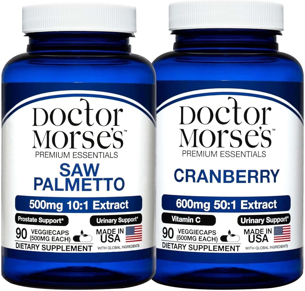 Doctor Morse Saw Palmetto 5000mg & Cranberry 30000mg Bundle - Prostate Health, Urinary Tract Support, et le bien-être global pour les hommes et les femmes, FDA-Inscrit, NSF-Certifié 90 Capsules