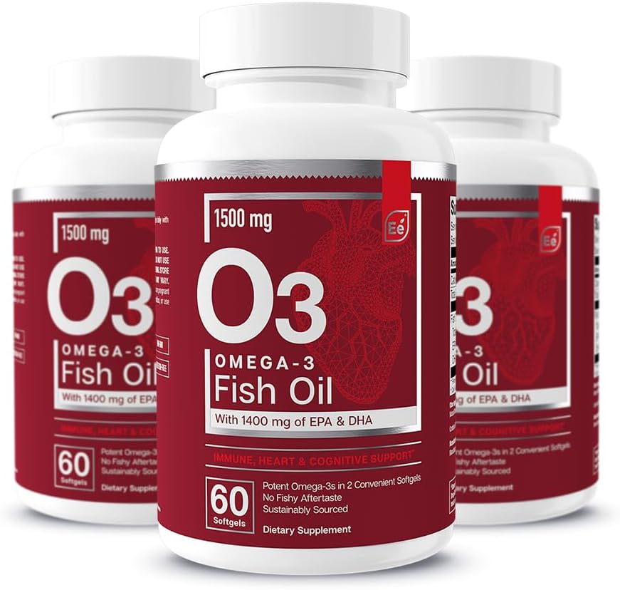 Eléments essentiels Omega-3 supplément huile de poisson avec EPA & DHA. Acides gras pour le soutien immunitaire, cardiaque et cognitif. 60 Softgels (3-Pack)
