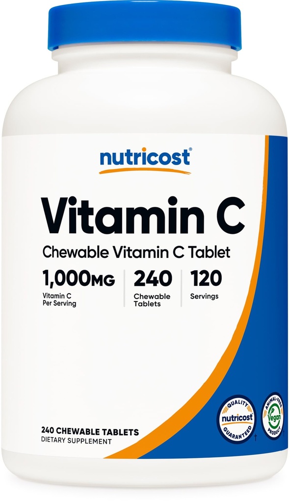 Nutricost Vitamin C Chewable (1,000mg) 240 Tablets - Vegan, GMO-Free, 120 Servings