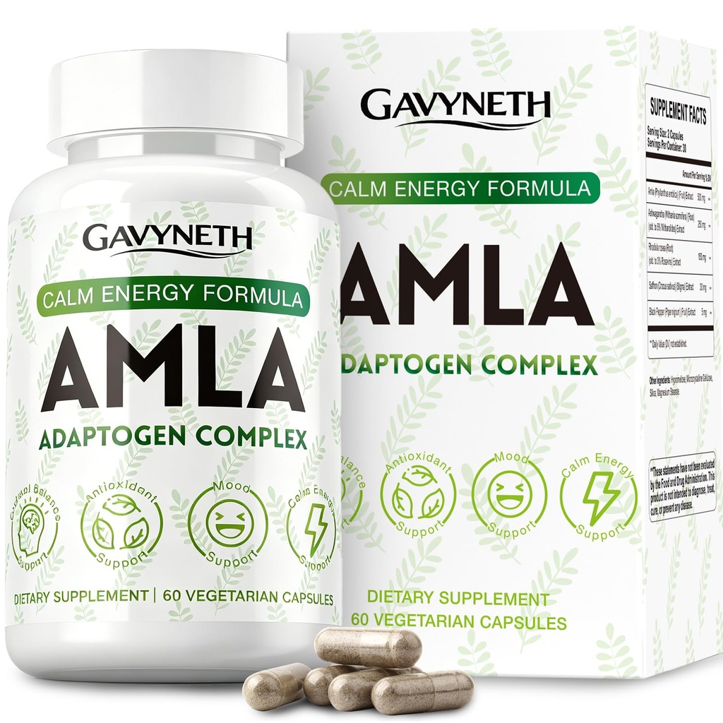 Amla Capsules Supplement with Ashwagandha, Rhodiola & Saffron - Indian Gooseberry Amla Fruit Extract for Antioxidant Support, Energy, Stress Balance & Daily Wellness - 60 Vegan Capsules