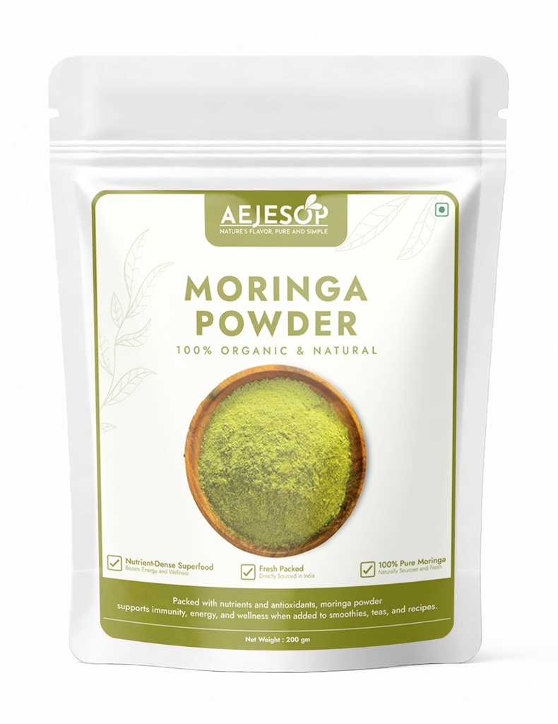 AEJESOP Organic Moringa Oleifera Leaf Powder, Rich in Antioxidants and Immune Vitamin, Great Superfoods for Tea, Great Drink, India Grown, 7oz (200g)