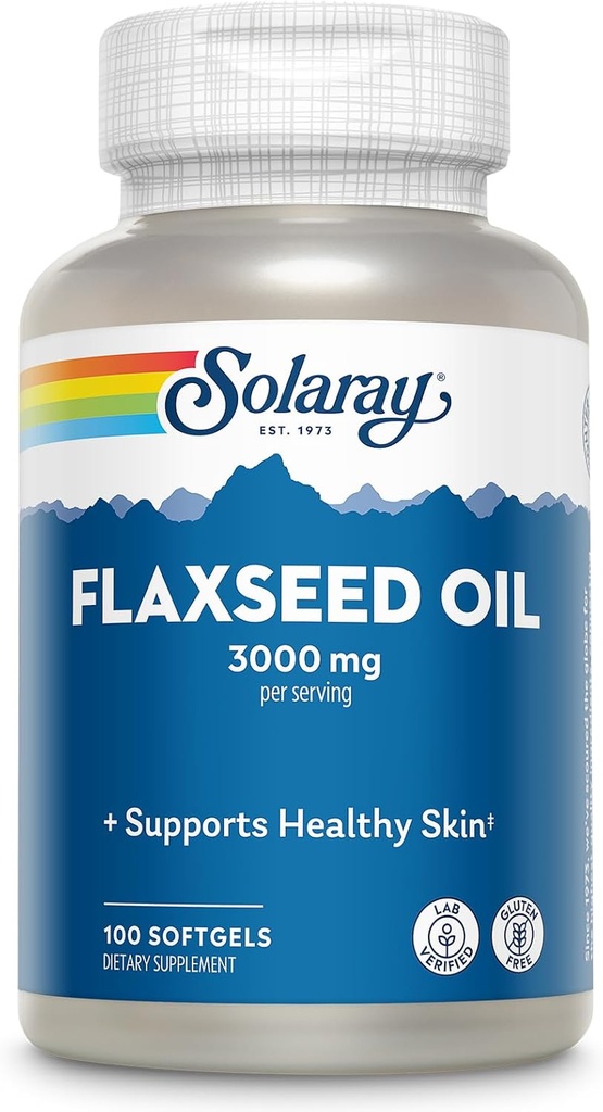 SOLARAY Flaxseed Oil 3000 mg with Omega 3 6 9, Flax Seed Softgels for Skin Health, Triple Omega Supplement, Non-GMO, Gluten Free, Lab Verified - 60-Day Guarantee - 33 Servings, 100 Softgels