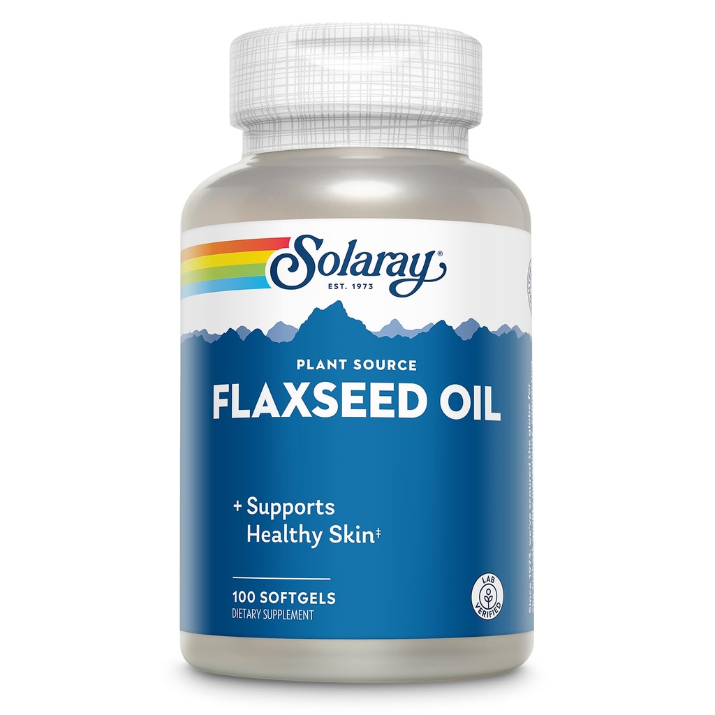 SOLARAY Huile de graines de lin 3000 mg avec Omega 3 6 9, Softgels de graines de lin pour la santé de la peau, supplément triple Omega, non-OGM, sans gluten, laboratoire vérifié - garantie de 60 jours - 33 portions, 100 Softgels