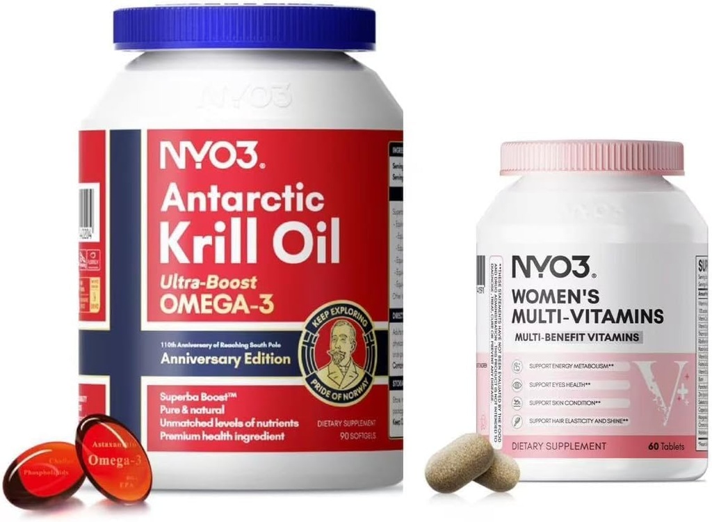 NYO3 Krill Oil Omega 3 et multivitamine pour les femmes, 2 Pack