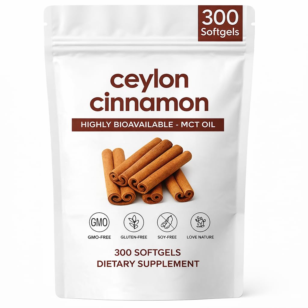 Ceylon Cinnamon Softgels with MCT Oil, Extra Strength Cinnamon Supplements, Non-GMO, Gluten Free, 300 Softgels (1)