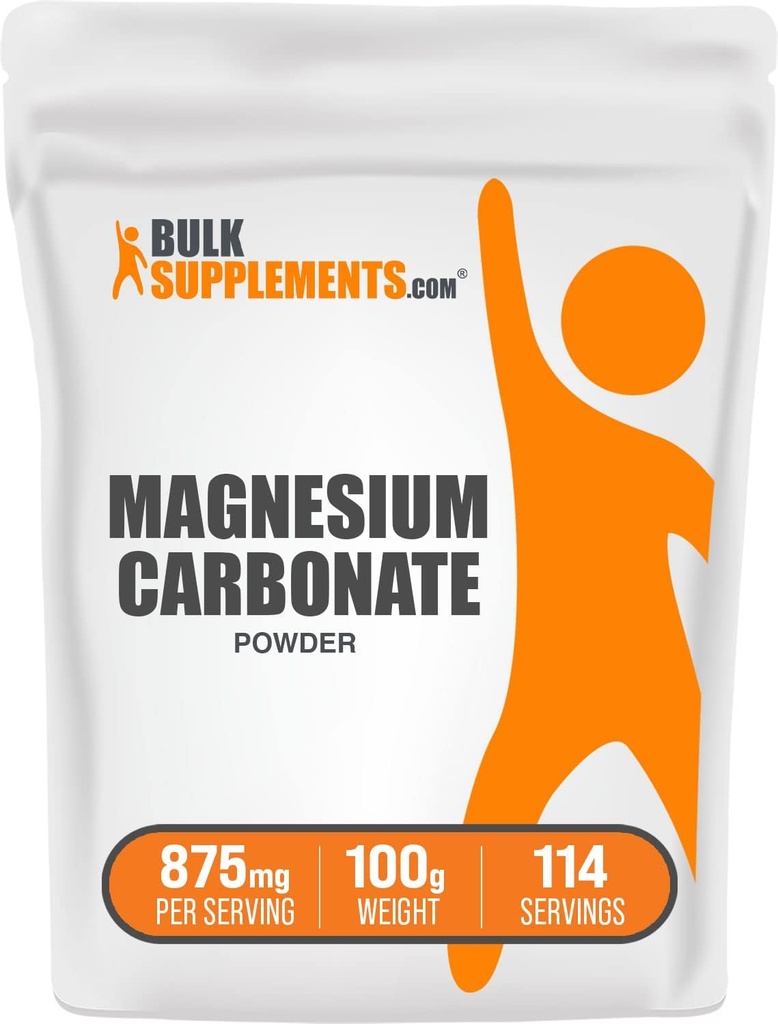 BulkSupplements.com Poudre de carbonate de magnésium - Supplément de carbonate de magnésium, teneur alimentaire en carbonate de magnésium - Sans gluten, 875mg par portion, 100g (3,5 oz) (paquet de 1)