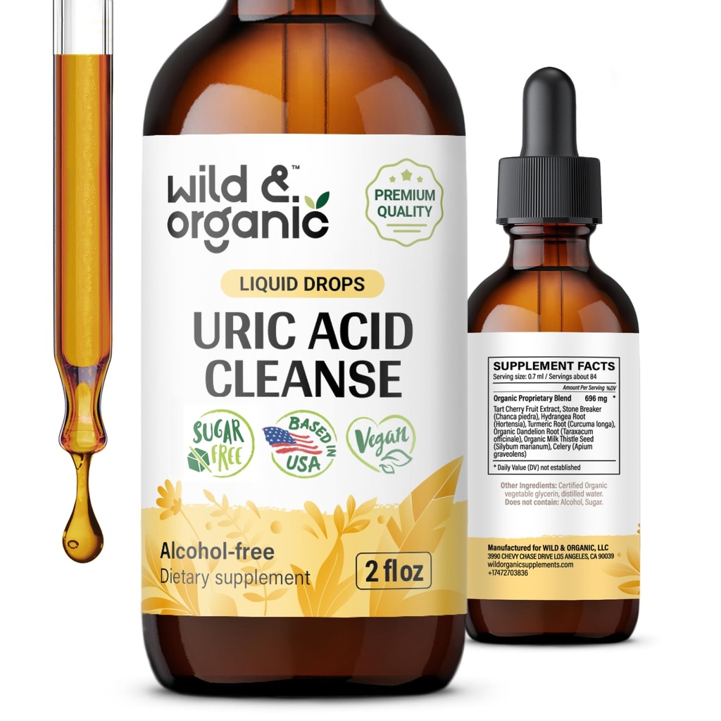 Nettoyer les gouttes d'acide Urique sauvage et biologique - Tart Cherry, Turmeric, Chanca Piedra Stone Breaker Complex pour nettoyer le rein - Uric Acid Support Supplément - Teinture végétalienne, sans sucre et sans alcool - 2 oz