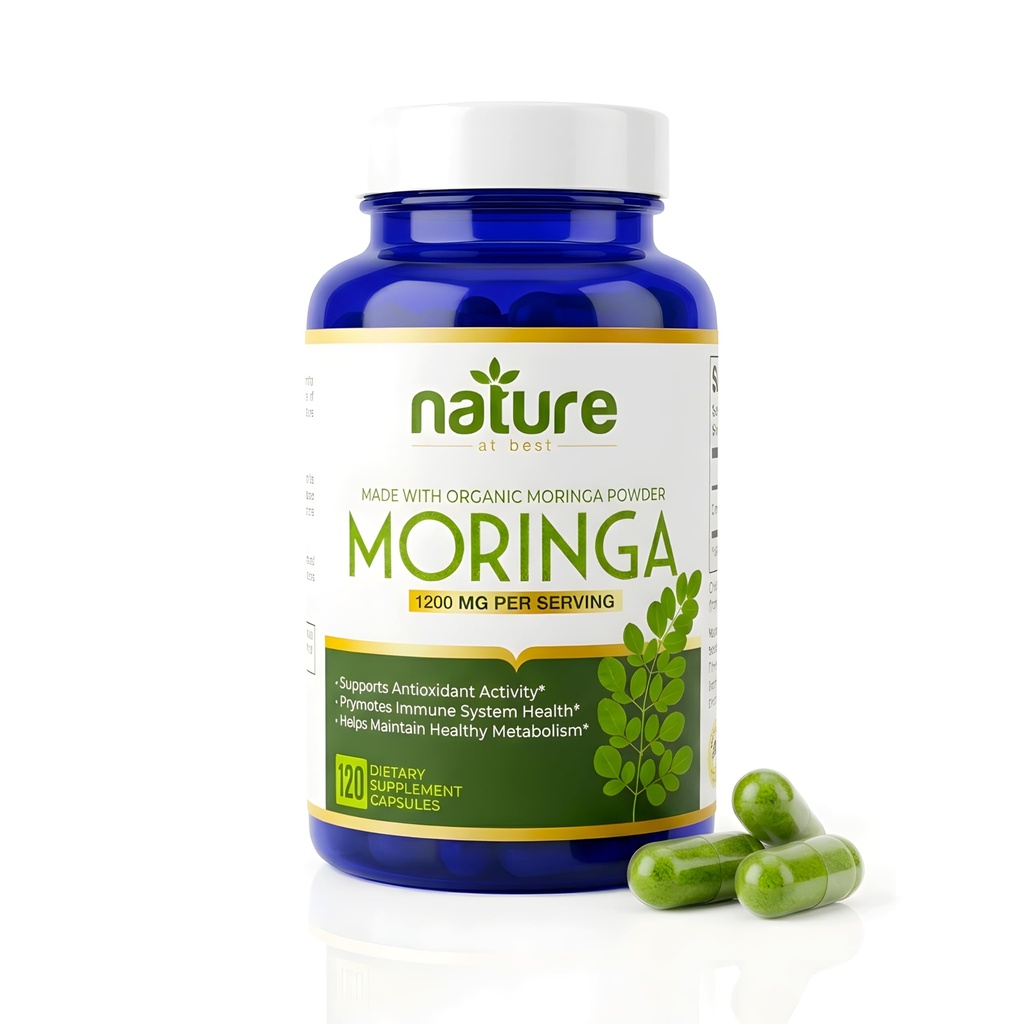 Moringa Organic Moringa Capsules, Pure Moringa Leaf Powder Energy, Metabolism & Immune Support, 120ct, 600mg Caps