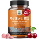 Vitamine à croquer B12 1000 mcg - Méthylated B12 Vitamine végétalienne pour le cerveau soutenir l'énergie naturelle - Bone Health Soins oculaires et amélioration de l'humeur avec peau de cheveux et ongles Vitamines halales