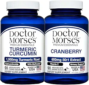 Dr Morse Curcumin curcumin curcuma 1950mg et canneberge 30000mg Bundle - Soutien articulaire, santé du trac urinaire et amélioration immunitaire avec biopérine et vitamine C, enregistré par la FDA, certifié NSF 90 capsules