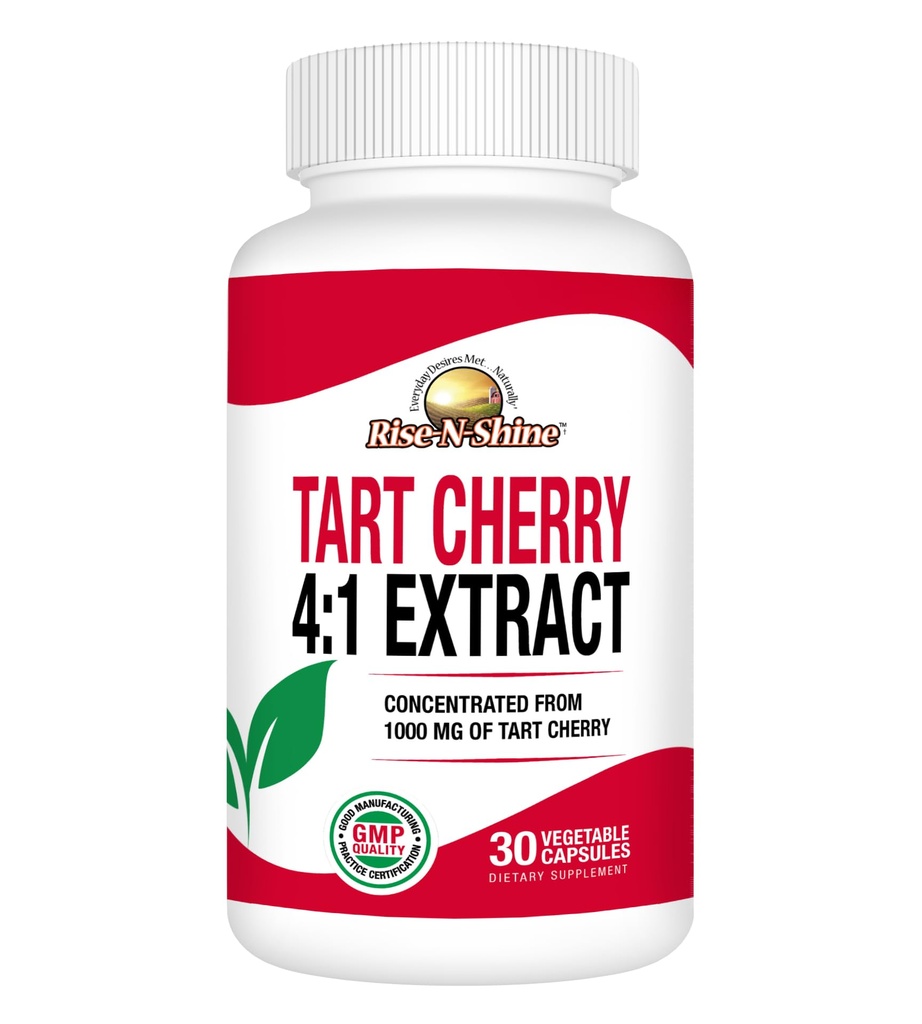 Rise-N-Shine Tart Cherry 4:1 Extract (Fruit) (Prunus Cerasus) | 250 mg Tart Cherry Extract | Antioxidant | 30 Day Supply