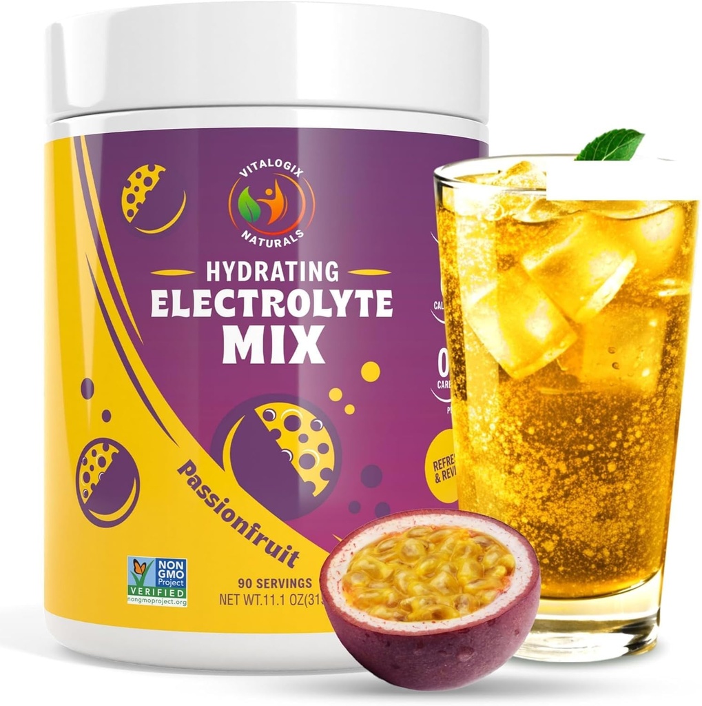 Electrolyte Powder – Zero Sugar Passionfruit Hydration Mix | 90 Servings | Keto, Vegan, Gluten-Free | Natural Electrolytes for Muscle Recovery, Energy, Immune Support | for Women, Runners, Athletes