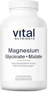 Nutriments vitaux Magnésium Glycinate + Malate $ 120mg Magnésium végétalien supplément pour les femmes et les hommes $ Muscle, coeur, os support*