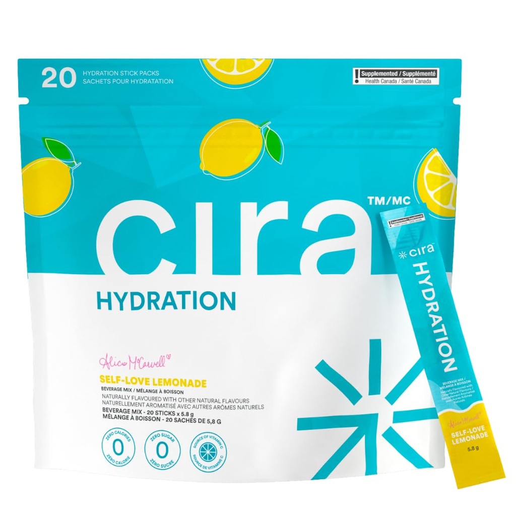 Cira Hydration Stick Packs x Alicia McCarvell Electrolyte Powder & Drink Mix for On-The-Go Dehydration Relief & Recovery - Self Love Lemonade, 20 Servings