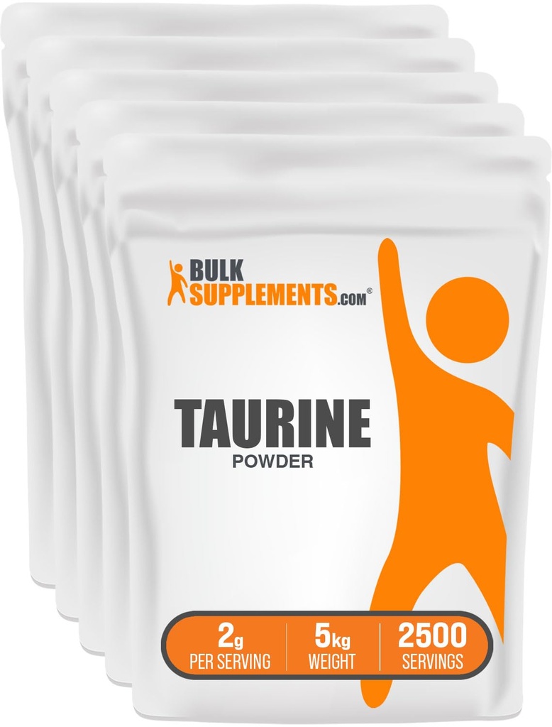 BulkSupplements.com Taurine Powder - Taurine Supplement, Amino Acid Supplement for Energy - Unflavored & Gluten Free, 2g per Serving, 5kg (2.2 lbs) (Pack of 5)