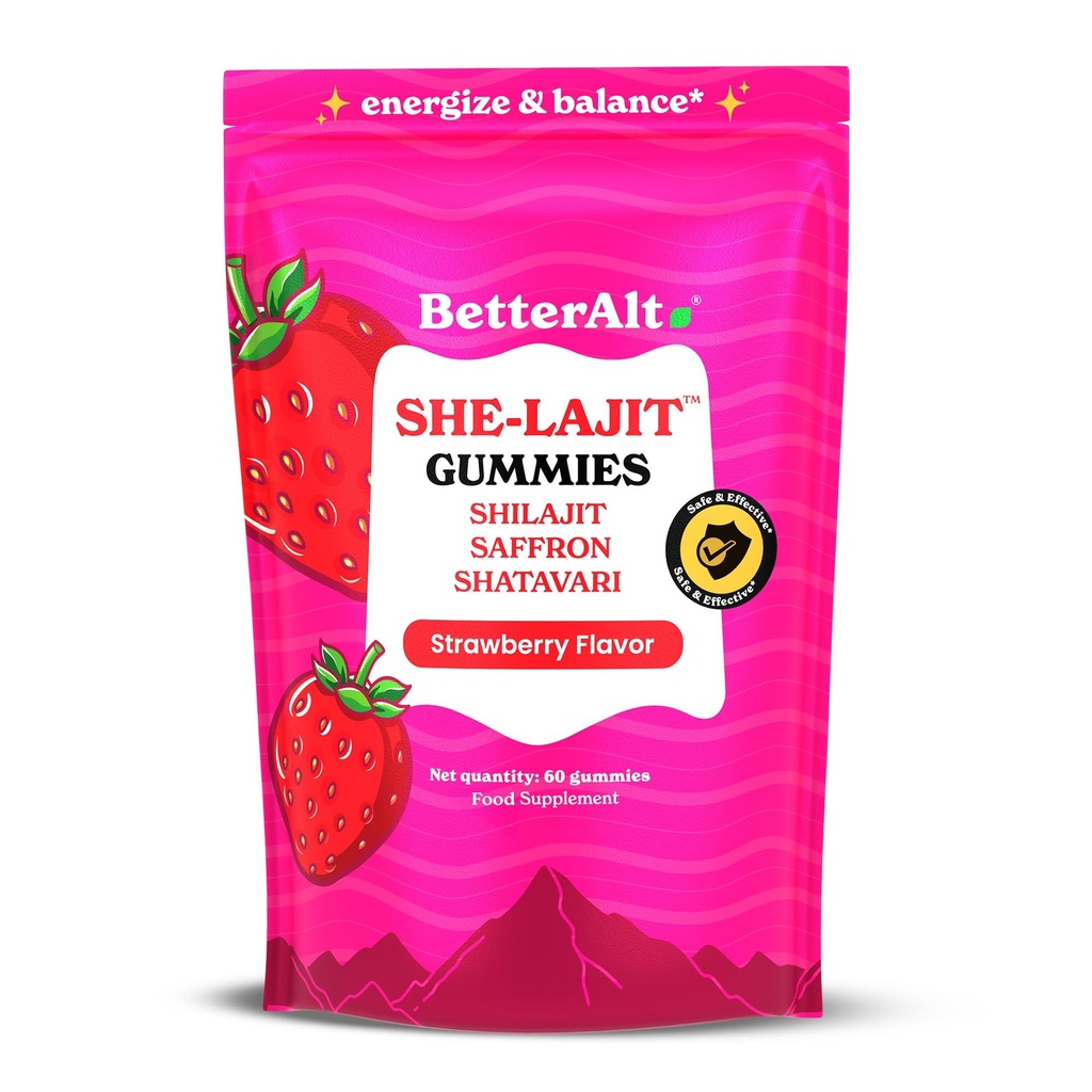 Better Alt SHE-Lajit Gummies for Women |Himalayan Shilajit, Shatavari, Saffron |OBGYN Recommended |Shilajit for Women for Energy & Hormone Balance |Strawberry Flavor|60 Gummies