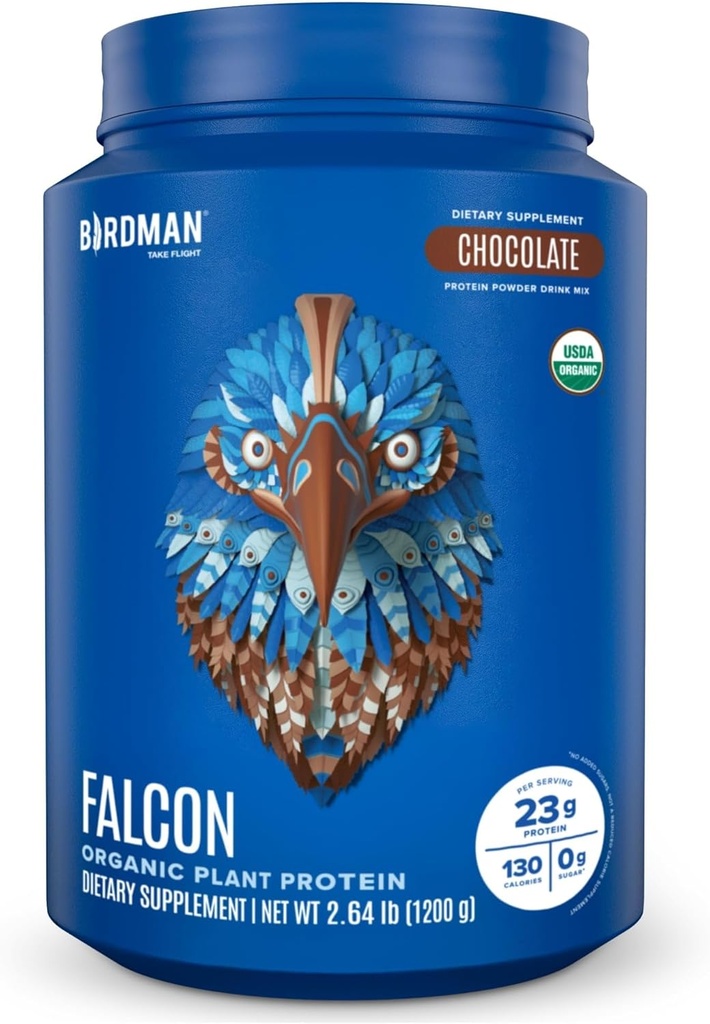 BIRDMAN Falcon Poudre de protéines végétales organiques, sans Stevia et sans sucre, protéines végétales, faible teneur en glucides, sans produits laitiers, kéto, protéines non lactoniques, probiotiques, protéines de pois - 37 portions - 2,64lb