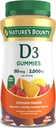 Nature's Bounty Vitamine D3 Gummies, supplément de vitamine, soutient la santé immunitaire, 50mcg, 2000IU, saveur de fruits mélangés, 90 Gummies