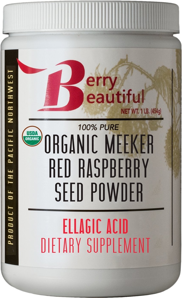 Berry Beautiful Organic Meeker Red Raspberry Seed Powder (Ellagic Acid, Fiber) - 1 lb (454g) - Cold-Pressed from US-Grown Raspberries