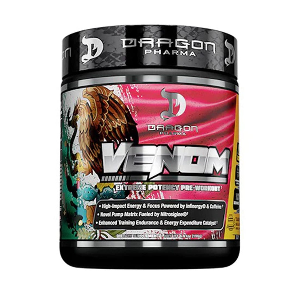 DRAGON PHARMA Venom Extreme Potency Pre-Workout, Laser Sharp Focus + Energy, Intense Performance, Proven Ingredients for Enhanced Vasodilation & Endurance (40 Servings, Tamarindo Aqua Fresca)