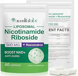 NAD+ Supplément pour l'antivieillissement et la régénération cellulaire, Supplément NAD 900mg, Liposomique Nicotinamide Riboside, Support Cellulaire, Muscle et Énergie, Supplément NMN Alternative 80p