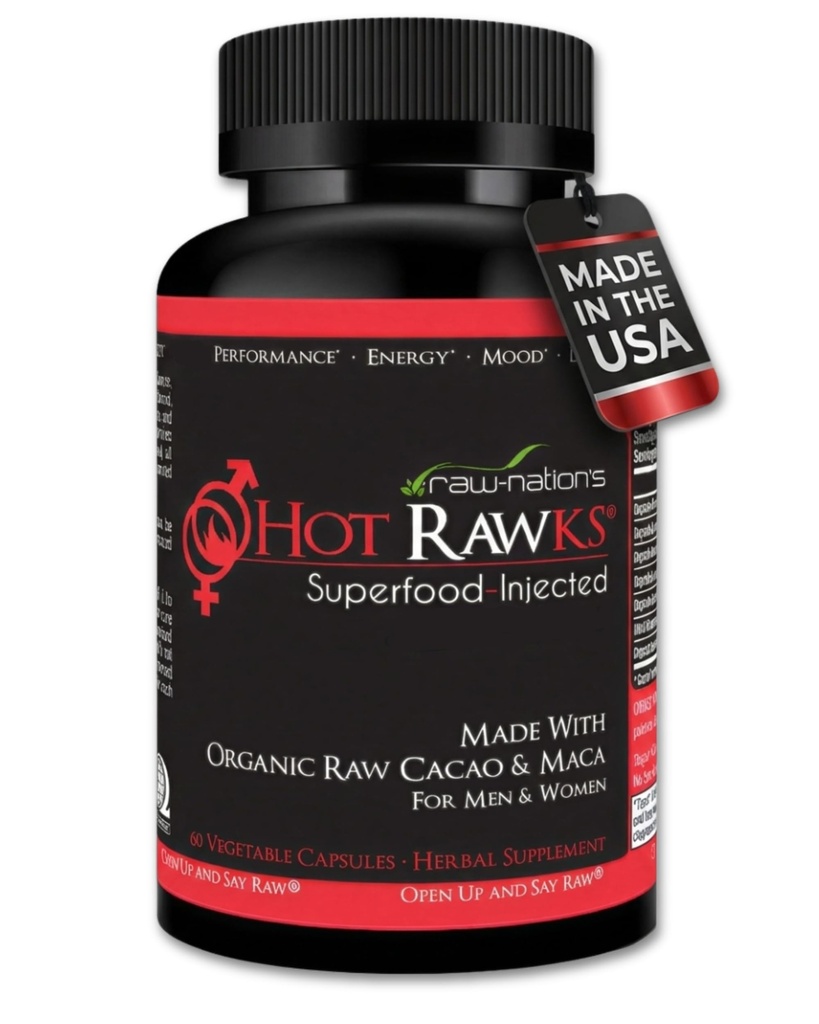 Organic Maca Root Supplement for Men & Women – Raw Maca, Korean Ginseng, Cacao & Herbal Blend | Mood & Energy Support | Vegan, Non-GMO | 60 Capsules by Hot Rawks