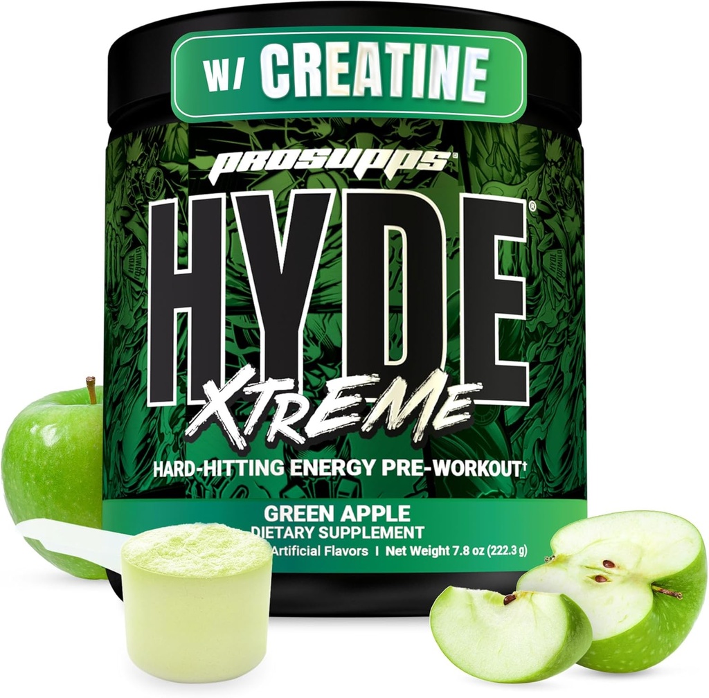 PROSUPPS M. Hyde Xtreme Poudre pré-entraînement avec Créatine, Beta Alanine & Caféine - Extrême énergie, pompes, focus et performance - Suppléments fitness et gym pour hommes et femmes (Pomme verte, 30 portions)