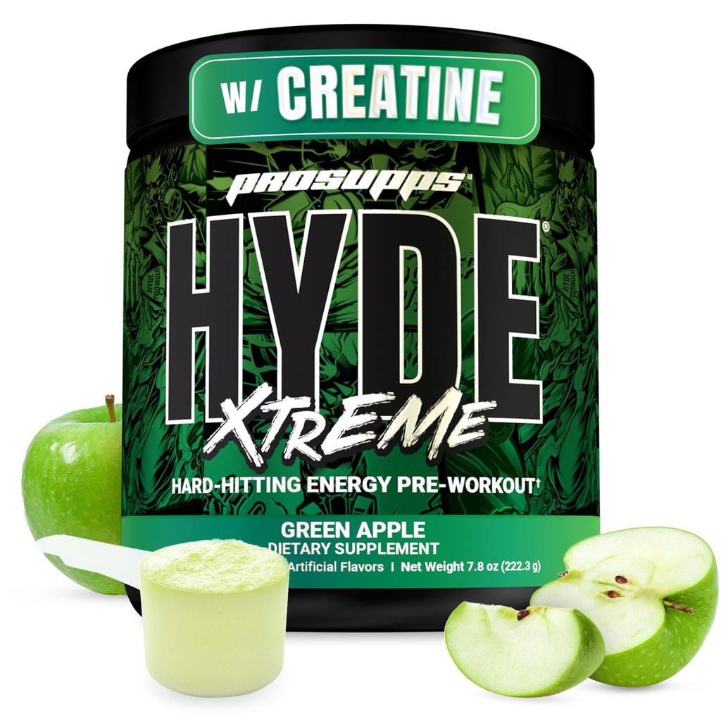PROSUPPS M. Hyde Xtreme Poudre pré-entraînement avec Créatine, Beta Alanine & Caféine - Extrême énergie, pompes, focus et performance - Suppléments fitness et gym pour hommes et femmes (Pomme verte, 30 portions)