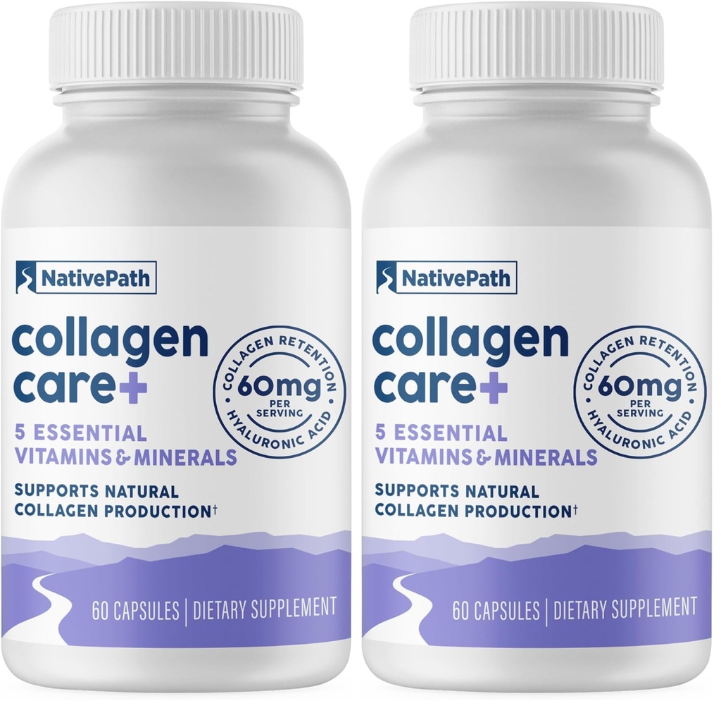 NativePath Collagen Care+, 5 Vitamin Blend with Hyaluronic Acid and Boron that Supports Collagen for Men and Women, 60 Capsules (Pack of 2)