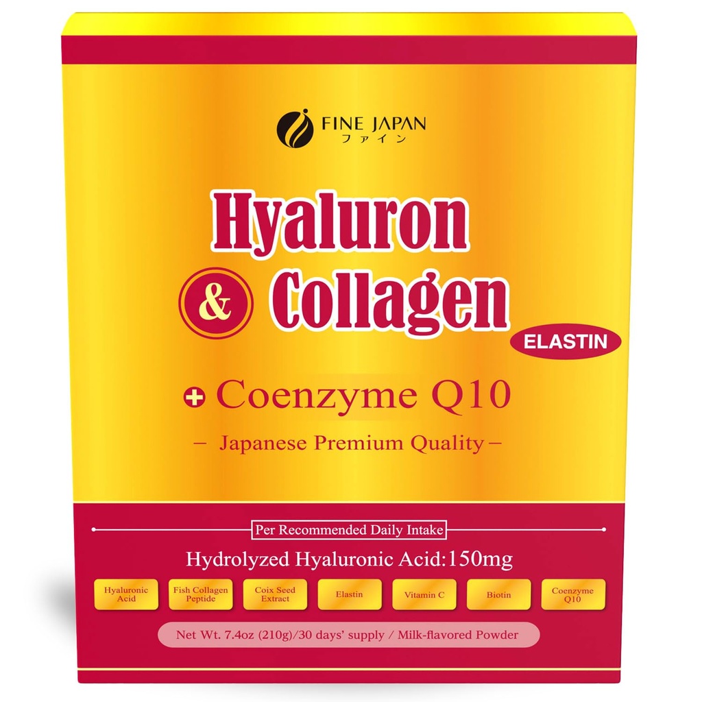FINE JAPAN Premium Marine Collagen Powder with Hyaluronic Acid, CoQ10 & Elastin - Non-GMO - 30 Servings (210g / 7.4oz) Made in Japan
