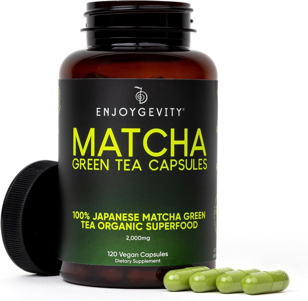 Organic Matcha Capsules de thé vert - Natural Energy Boost - Clean Gradual caféine - Japonais Matcha pilules de thé vert - Antioxydant 100% naturel - Calme et détente - 120 capsules quotidiennes - 2,000/mg