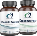Conceptions pour la santé Vitamine D Supreme + Digestzymes Ensemble d'enzymes digestives - Vitamine D3 5000 UI avec 2000mcg Vitamine + Digestzymes avec HCl Betaine - 2 Produits