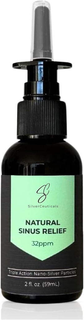 Spray anti-sinus avec argent colloïdal - Soulagement des symptômes d'allergie naturelle - Infection - Congestion de soulagement - Mucus mince - Dégonflement nasal - Rince et sinus clairs - seulement 2 ingrédients - 2oz