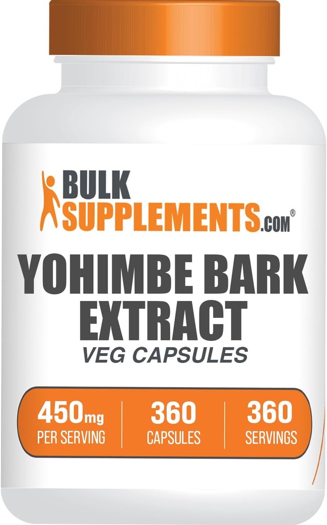 BulkSupplements.com Extrait de Yohimbe Capsules - Extrait de Yohimbe Bark, Suppléments de Yohimbe, Supplément à base de plantes - Sans gluten, 1 gélule par portion, 360 capsules (paquet de 1)