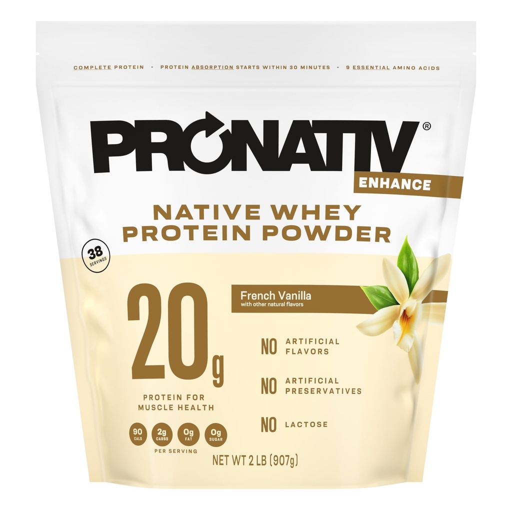 100% Whey Native Protein Powder, French Vanilla, 2 lb, Made from Farm Fresh Milk, No Artificial Flavors or Preservatives, for Muscle Health and Recovery, Lactose Free