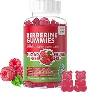 Gommies berbères avec Ceylan Cinnamon 1500mg supplément de haute puissance Berberine HCL pour le soutien immunitaire et métabolique, sans sucre bio Gommies berbères framboises.