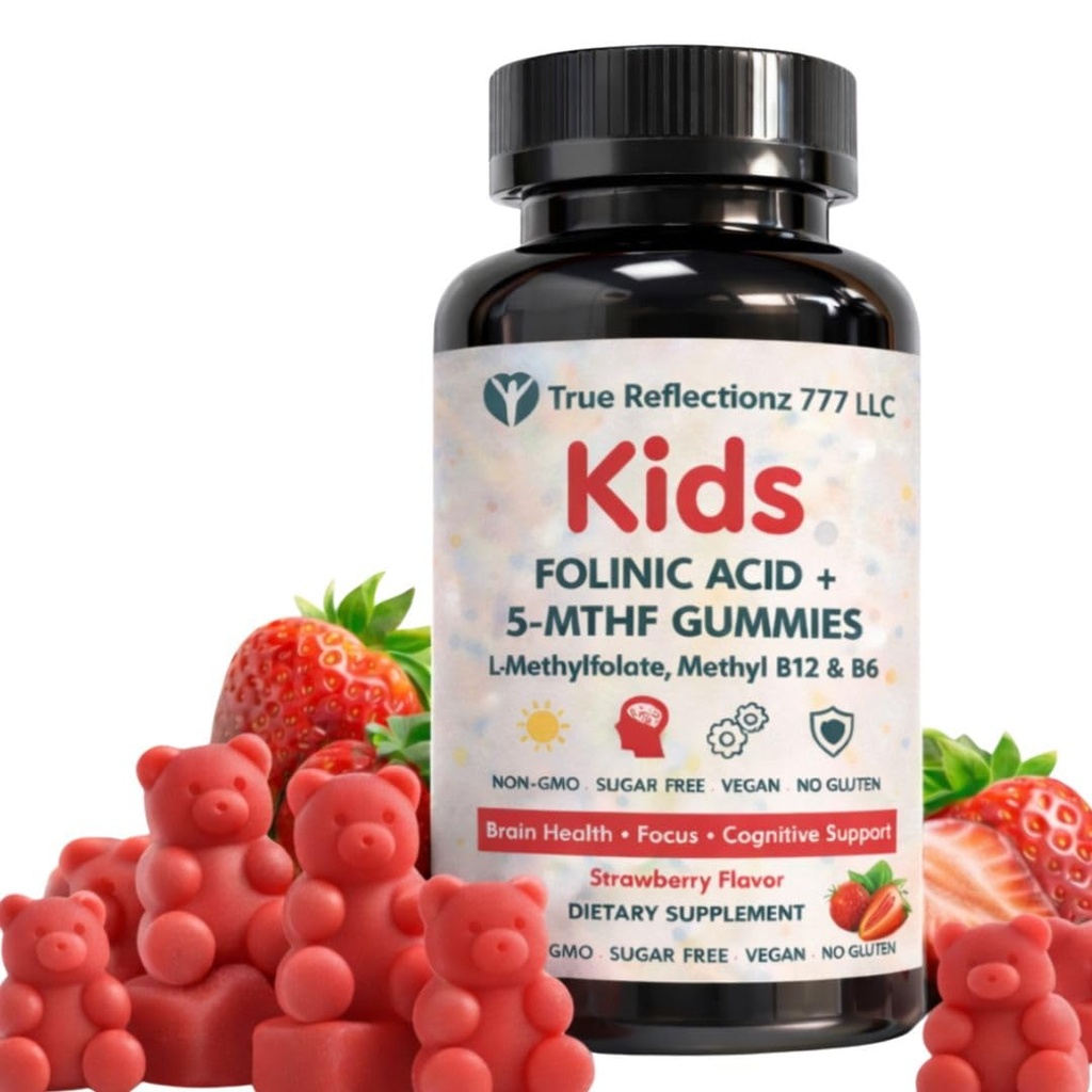 Folinic Acid Gummies for Kids & Adults – with L-Methylfolate Methyl B12, P5P B6, Magnesium Glycinate, Vitamin D3 & C Methylated Folate Support for Brain,Focus, Mood & Cellular Health – 5-MTHF