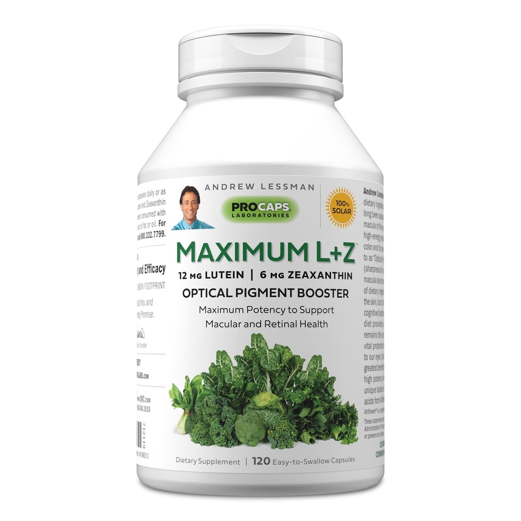 ANDREW MOINSMAN Maximum L+Z 120 Softgels - 12mg Lutéine, 6mg Zeaxanthin, nutriments clés pour soutenir la santé des yeux et du cerveau, et promouvoir une vision saine. Pas d'additifs. Facile à avaler Softgels