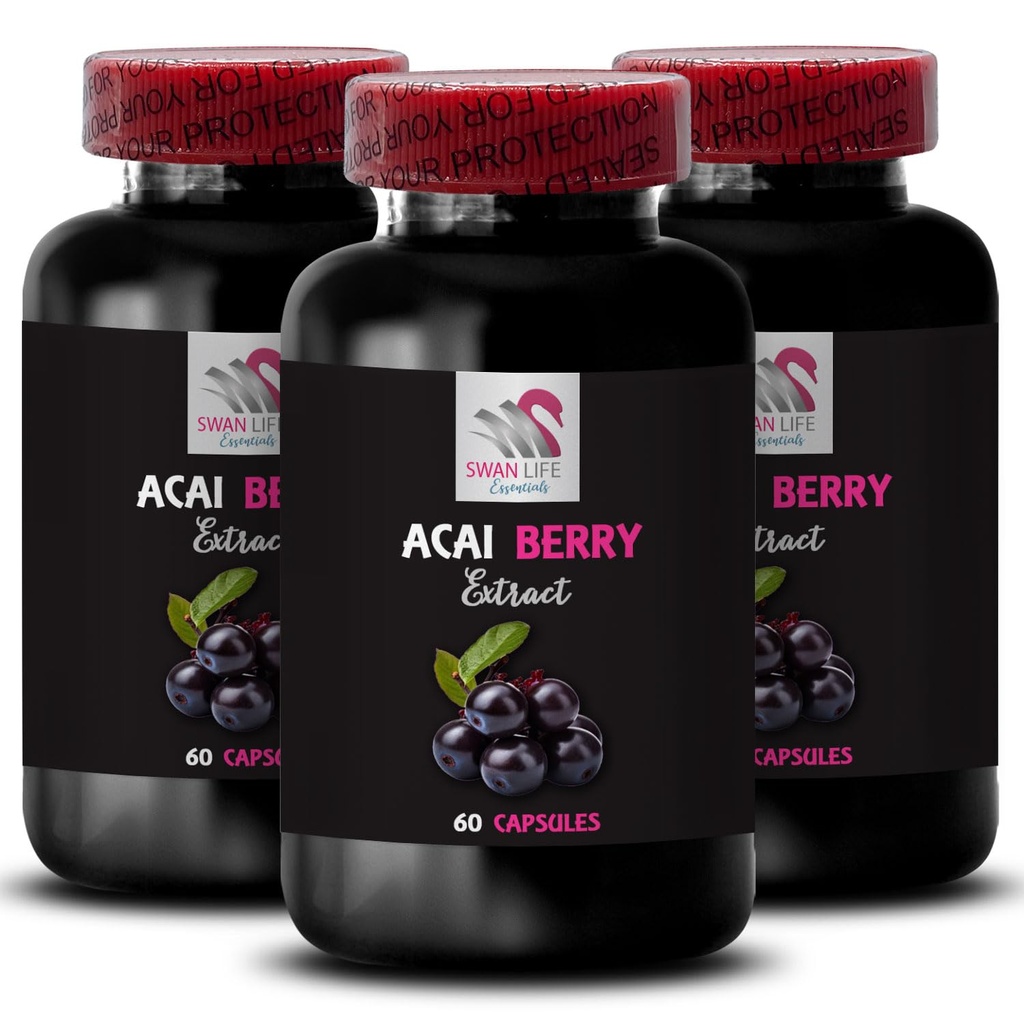 Acai Wellness Energizer - ACAI Berry Extract - Acai Berry for Hydration, Fruit-Powered Hydration, Superfruit Hydration Boost, Antioxidant Fruit Power, Acai for General Wellness 3 Bottles 180 Capsules