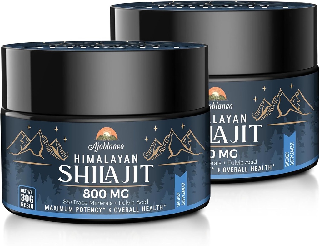 Ajoblanco 800 Mg Himalayan Shilajit Resin, Shilajit Pure Himalayan Organic, supplément Shilajit avec pureté, haute dose et puissance pour l'énergie, la force et l'immunité, hommes et femmes, 30 Grams, pack de 2