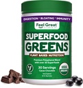 Feel Great Bio Superfood Greens Poudre - Chocolat de cacao , Supplément de fruits et légumes , Plus de 20 verts, fruits et légumes, fibre, probiotiques et enzymes digestives , 30 portions