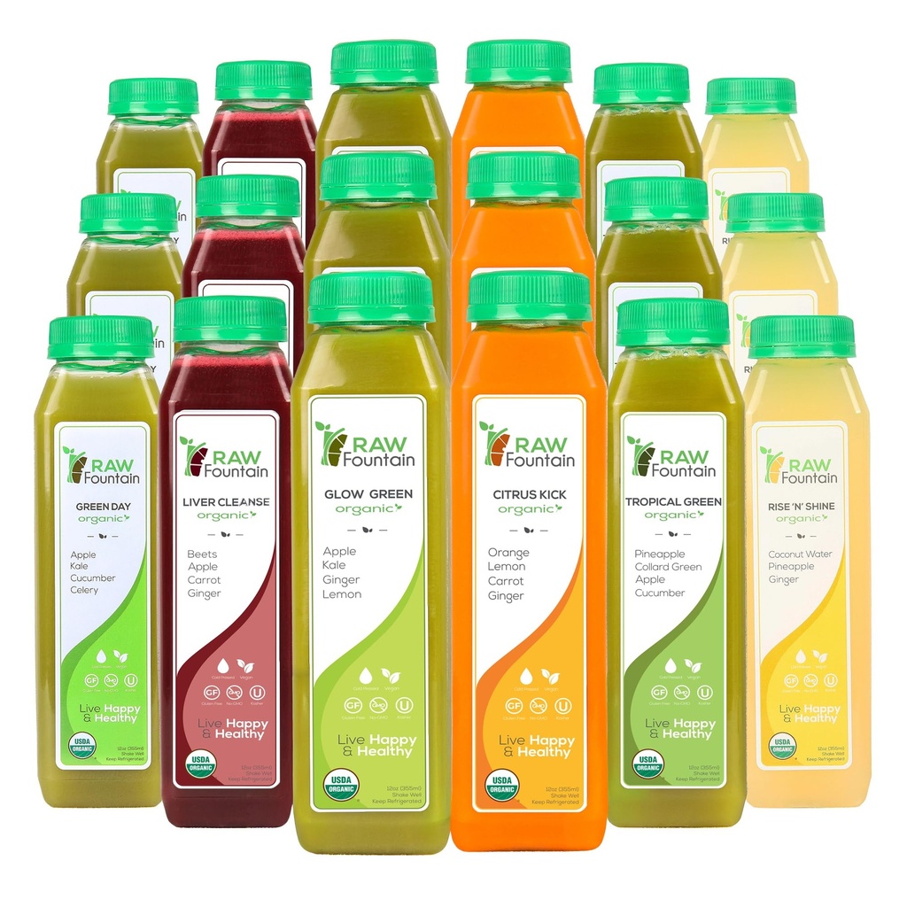 RAW Fountain 7 Day Juice Cleanse, Certified USDA Organic, All Natural Raw Detox Cleanse, Juicing for Body Reset, Cold Pressed Juice Fast, Kosher, Gluten Free, NO Added Sugar, 42 Bottles 12oz