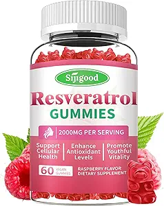 2000mg Gommies de resvératrol biologique pour les femmes - Resvératrol sans sucre-Suppléments nutritionnels pour le soutien antioxydant, santé cellulaire, immunité, cerveau et énergie, framboise, 60 comte