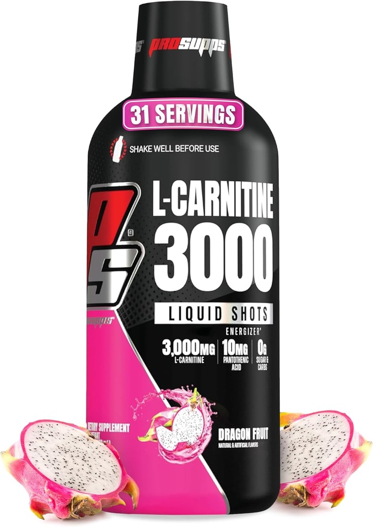 PROSUPPS L-Carnitine Liquid 3000, Stimulant-Free Liquid Shops pour les hommes et les femmes - boisson d'entraînement propre pour l'énergie, la performance et la récupération musculaire - Pas de sucre, pas de glucides - 31 portions, fruits dragon