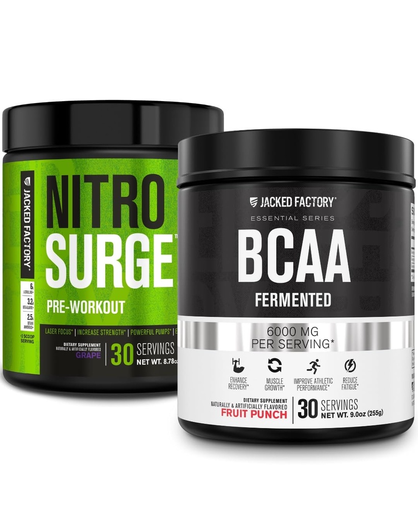 Nitrosurge d'usine Jacked pré-entraînement dans le raisin et BCAA dans le punch de fruits pour la construction musculaire et la récupération