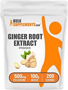 BulkSupplements.com Poudre d'extrait de racine de gingembre - Supplément de racine de gingembre - Supplément à base de plantes, sans gluten, 500mg par portion, 500g (1,1 lb) (paquet de 1)