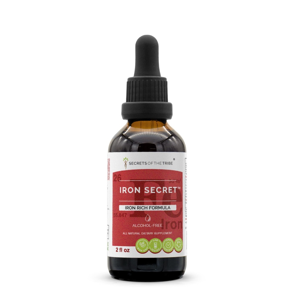 Secrets Of The Tribe - Iron Secret, Iron Rich Formula, Herbal Supplement Blend Drops Alcohol-Free Liquid Extract 2 Fl Oz