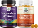 Ensemble de Glycinat de Magnésium pur 400mg par portion pour le sommeil d'humeur et la relaxation et les gummies curcuma pour adultes Peach Flavor - Soutien articulaire extra-fort