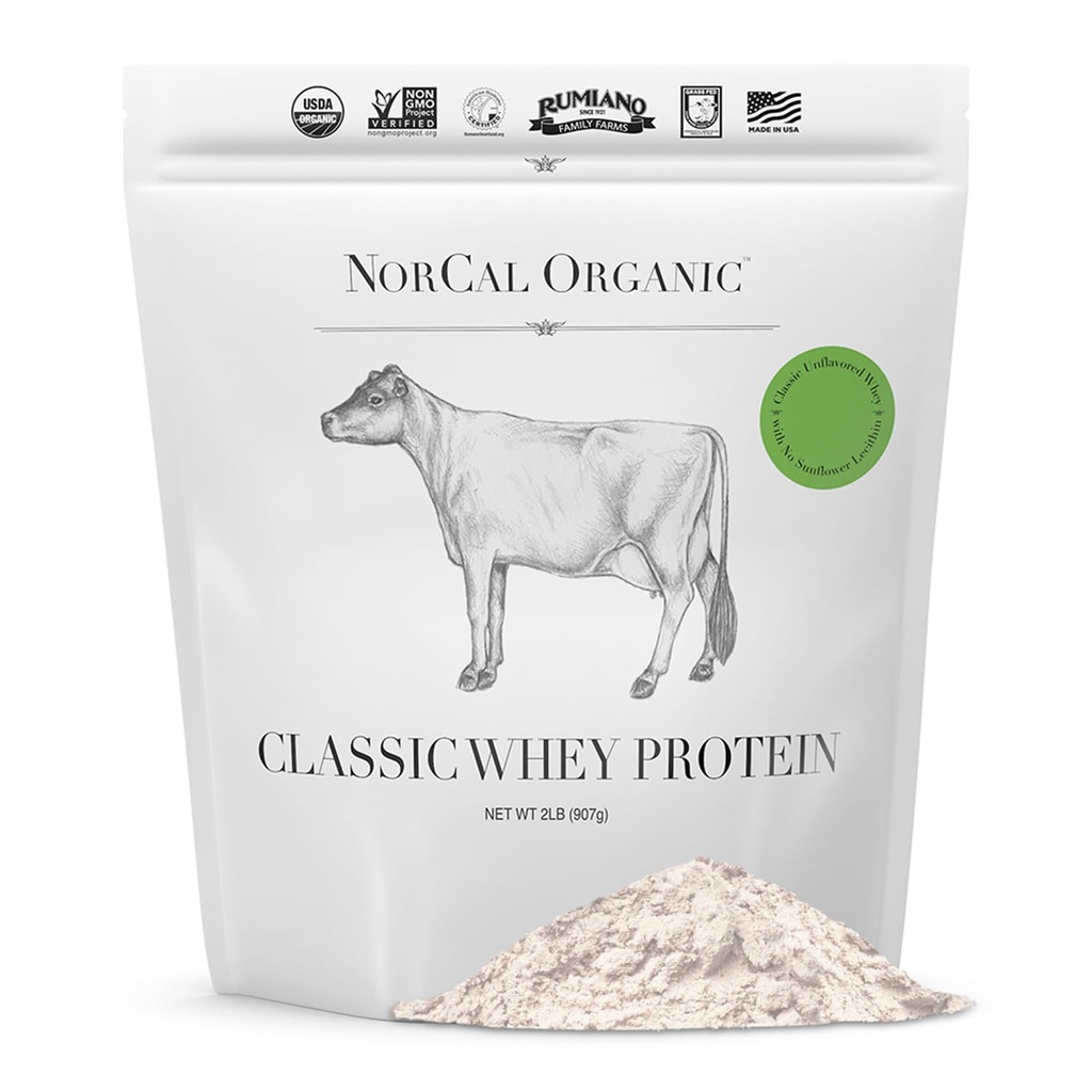 NorCal Organic - Classic Whey Protein - 100% Grass-Fed and Grass-Finished - UNFLAVORED - Lecithin-Free - 2lb Bulk